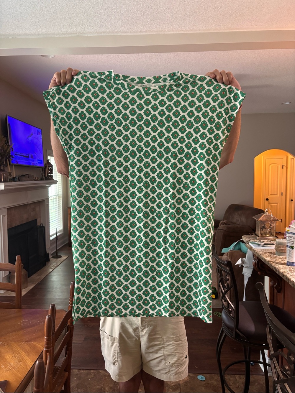 Anrabess Women’s Green Geometric Print Short Sleeve t-shirt dress